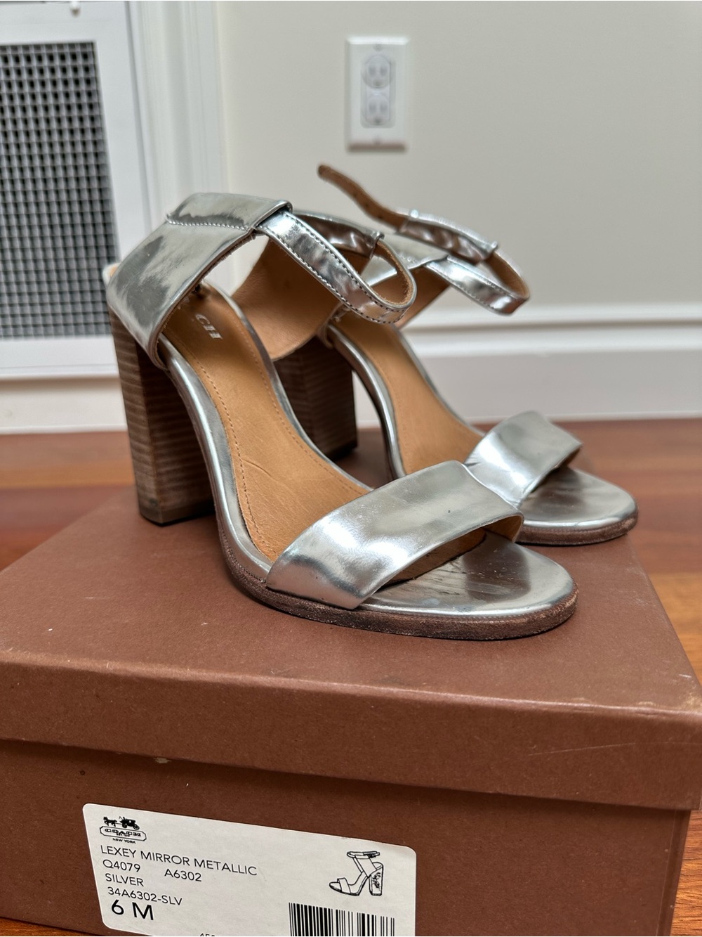 Coach Silver Block Heel Sandals